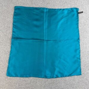 Vintage Teal Blue 100% Silk Hand Rolled Pocket Square Formal Accessory 17x17"